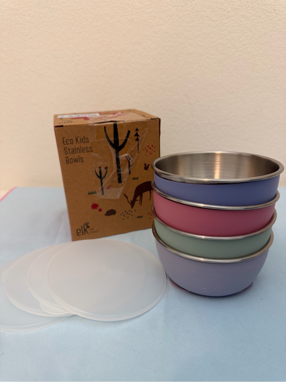 Elk and Friends Stainless Steel with Suction Sleeves and Lid 4 pk